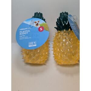 Lot of 2 Vibrant Life Playful Buddy Pineapple Dog Toy Small Squeaky Chew 1